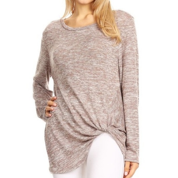 Boho Burnout Long Sleeve Twist Knot Sweater Top - Picture 2 of 3